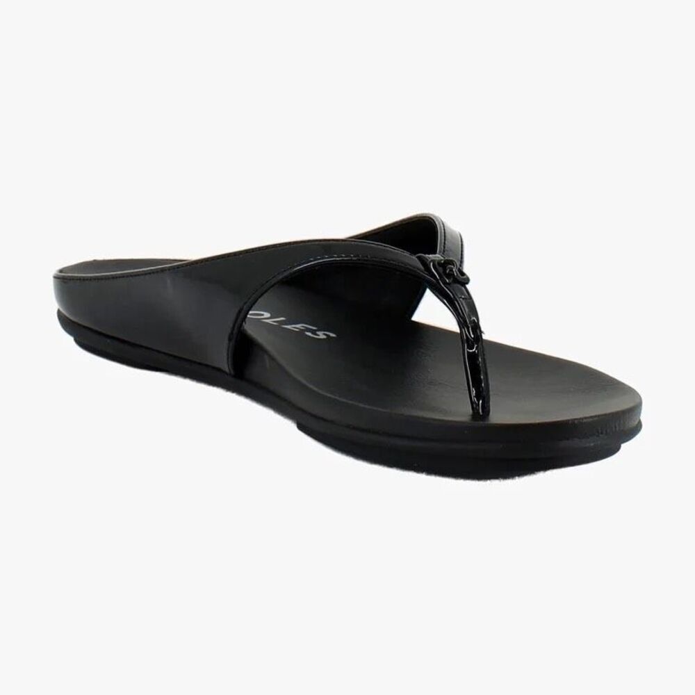 Aerosoles Black Patent Fisher Round Toe Thong Sandals NWT